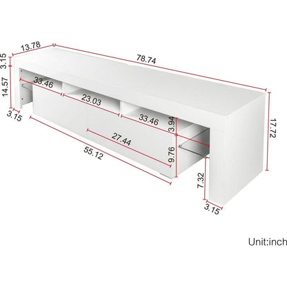 Modern gloss white TV Stand for 80 inch TV, 20 Colors LED TV Stand w/Remote Control Lights