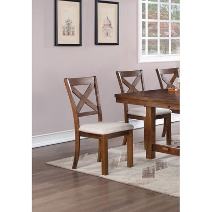 Set of 2 Side Chairs Natural Brown Finish Solid wood Contemporary Style Kitchen Dining Room Furniture Unique X- Design Chairs