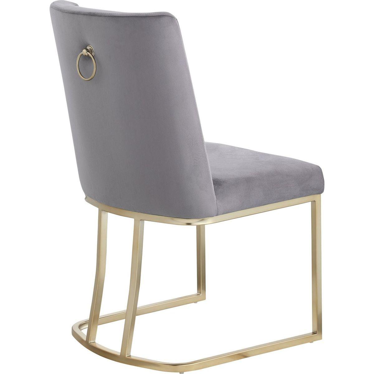 Dining Chairs, Velvet Upolstered Side Chair, Gold Metal Legs (Set of 2) - Gray