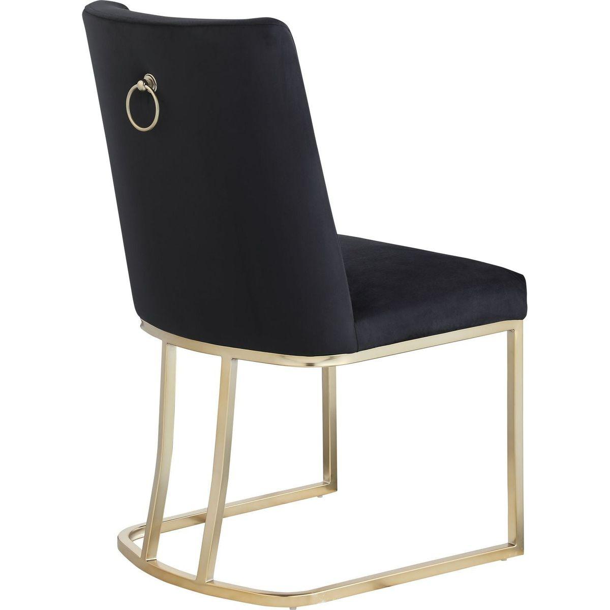 Dining Chairs, Velvet Upolstered Side Chair, Gold Metal Legs (Set of 2) - Black