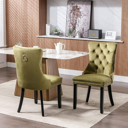 Nikki Collection Modern, High-end Tufted Solid Wood Contemporary Velvet Upholstered Dining Chair with Wood Legs Nailhead Trim 2-Pcs Setlive-Green