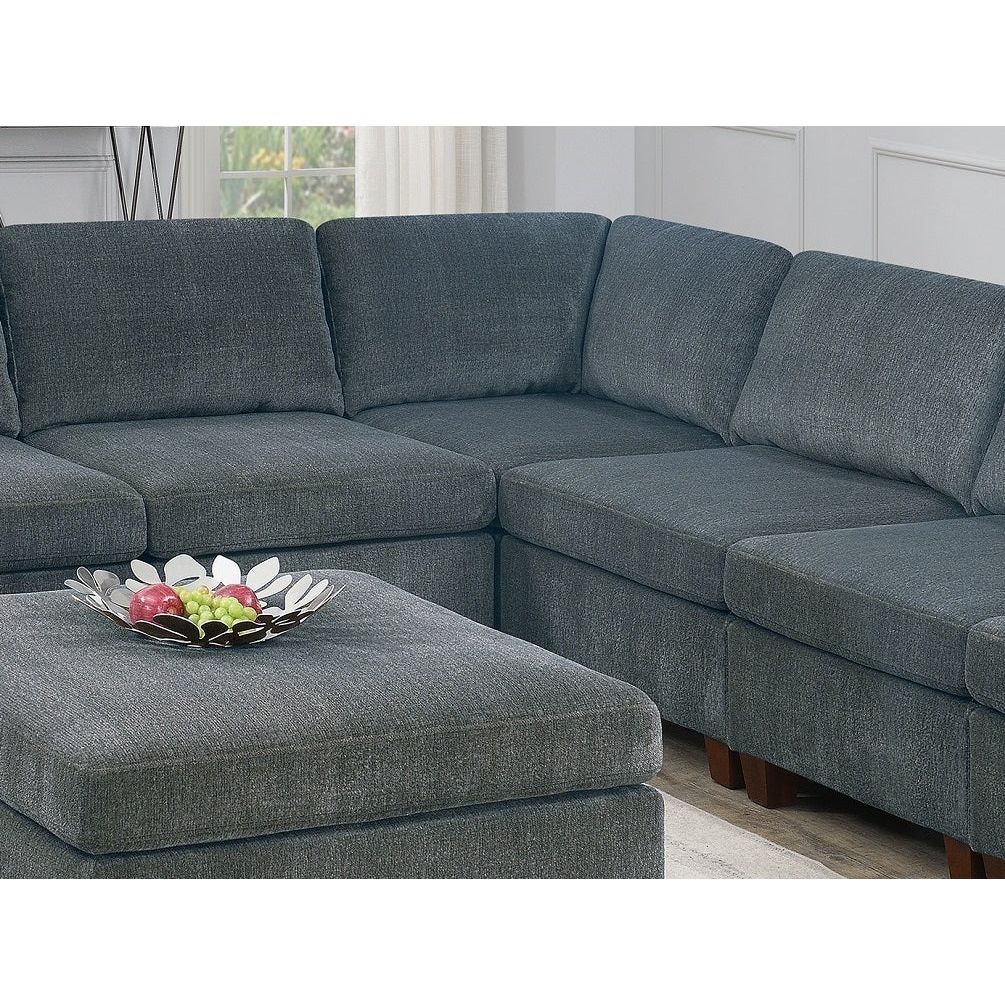 Living Room Furniture Grey Chenille Modular Sectional 8pc Set Large Corner L-Sectional Modern Couch 2x Corner Wedge 4x Armless Chairs and 2x Ottomans Plywood