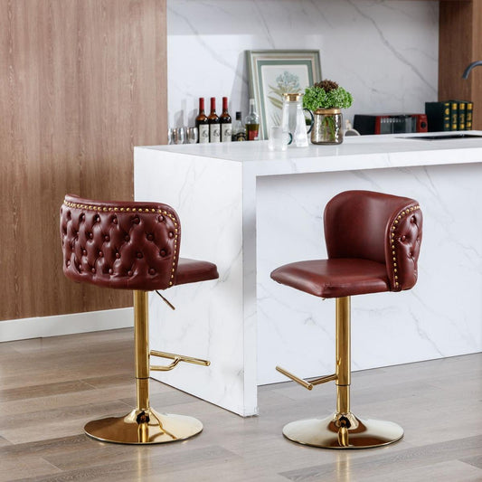 Swivel Barstools Adjusatble Seat Height, Modern PU Upholstered Bar Stools with the whole Back Tufted, for Home Pub and Kitchen Islandine Red, Burgundy, Set of 2)