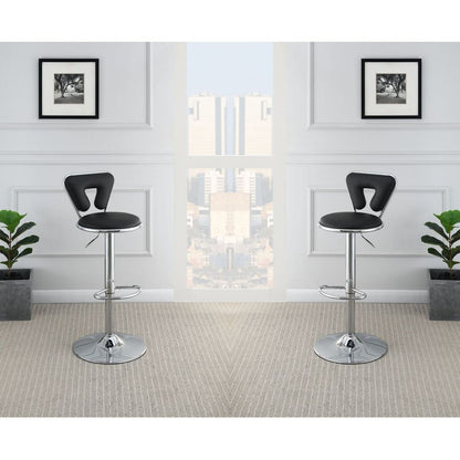 Adjustable Bar stool Gas lift Chair Black Faux Leather Chrome Base metal frame Modern Stylish Set of 2 Chairs