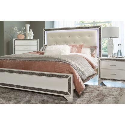 Glamourous Bedroom 1pc Nightstand Pearl White Metallic Finish Silver Glitter Trim Wooden furniture