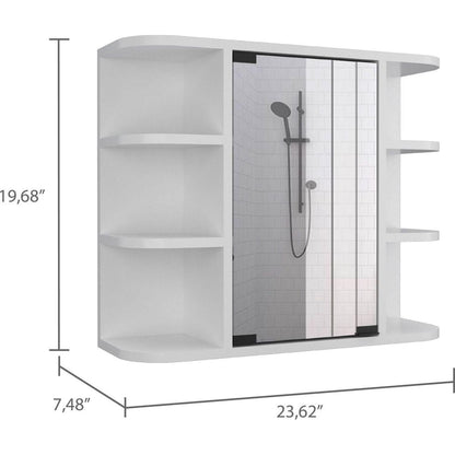 Milan Medicine Cabinet, Six External Shelves Mirror, Three Internal Shelves -White