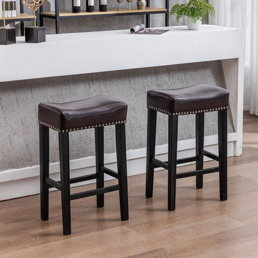 Counter Height 29" Bar Stools for Kitchen Counter Backless Faux Leather Stools Farmhouse Island Chairs (29 Inch, Brown, Set of 2)