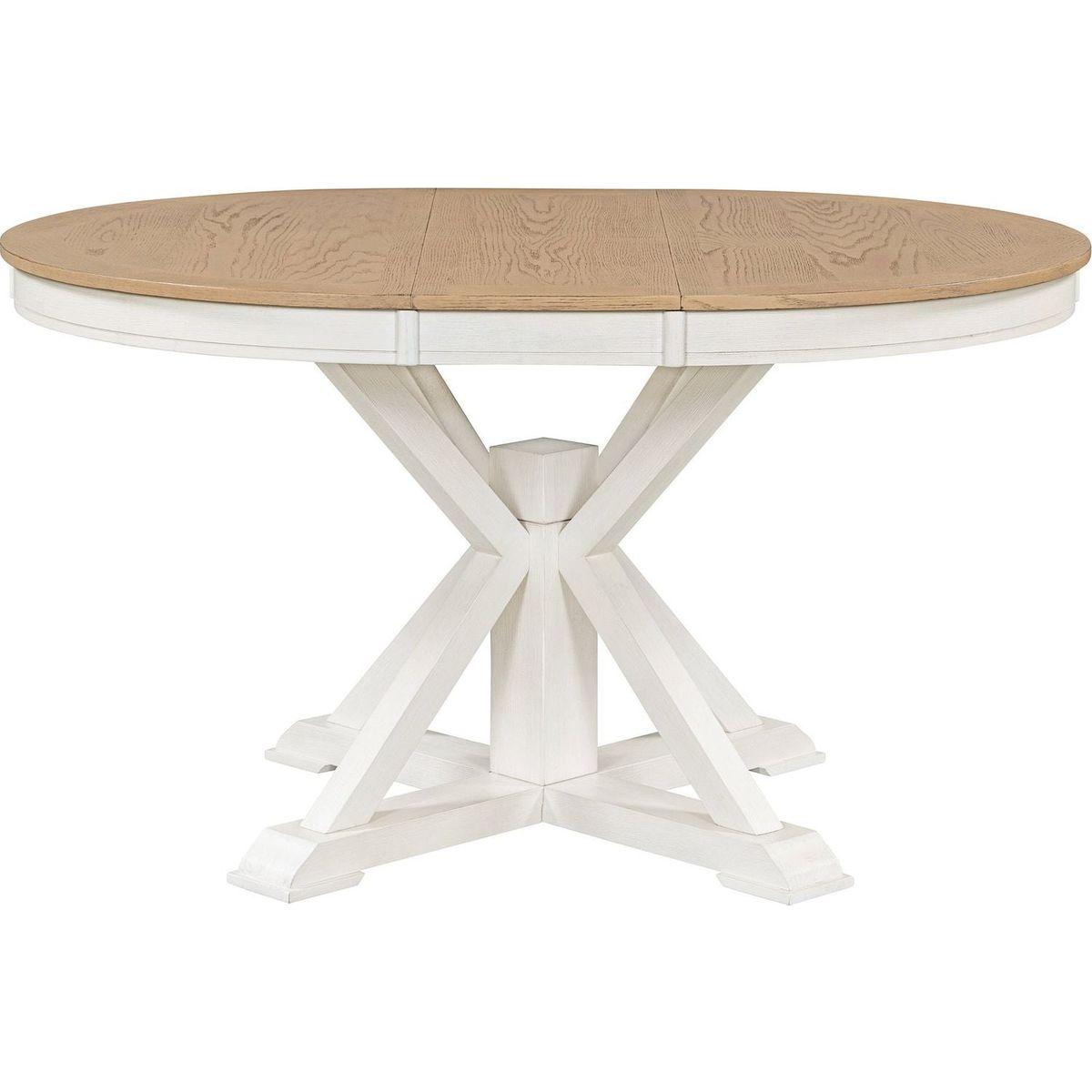 Retro Functional Extendable Dining Table with a 12" Leaf for Dining Room and Living Room (Oak Natural Wood + Off White)