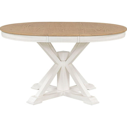 Retro Functional Extendable Dining Table with a 12" Leaf for Dining Room and Living Room (Oak Natural Wood + Off White)
