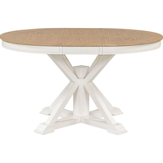 Retro Functional Extendable Dining Table with a 12" Leaf for Dining Room and Living Room (Oak Natural Wood + Off White)