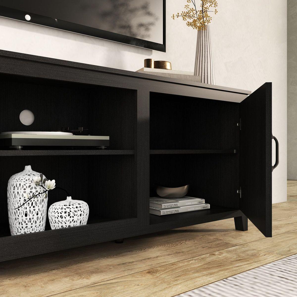 TV Stand Storage Media Console Entertainment Center, Tradition Black, with doors