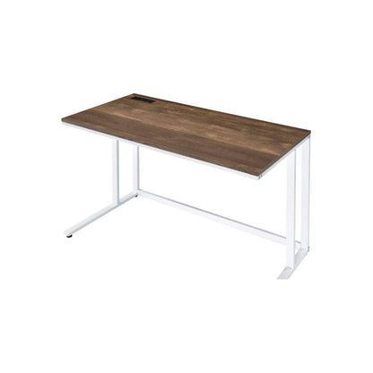 Tyrese Built-in USB Port Writing Desk, Walnut & White Finish