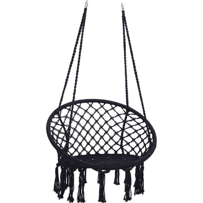 Black Swing, Hammock Chair Macrame Swing, Max 330 Lbs Hanging Cotton Rope Hammock Swing Chair for Indoor and Outdoor