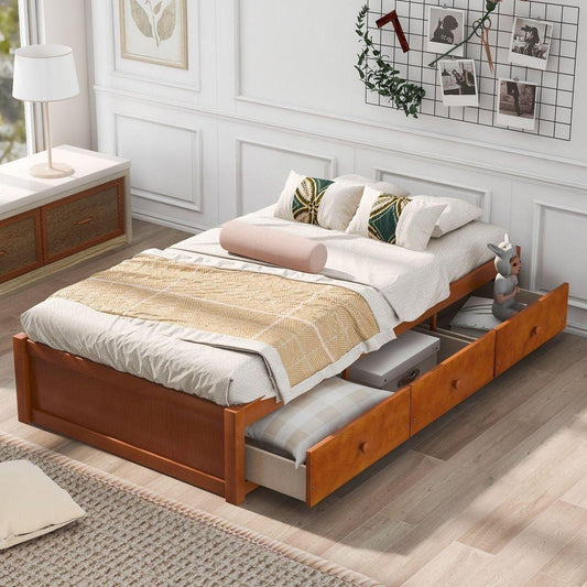 Twin Size Platform Storage Bed with 3 Drawers - Streamdale Furniture