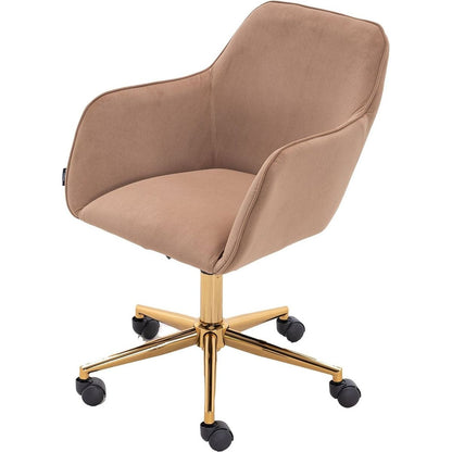 Modern Velvet Fabric Material Adjustable Height 360 revolving Home Office Chair with Gold Metal Legs and Universal Wheels for Indoor,Light Coffee Brown