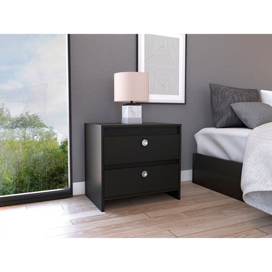 Idaly Nightstand, Superior Top, Two Drawers -Black