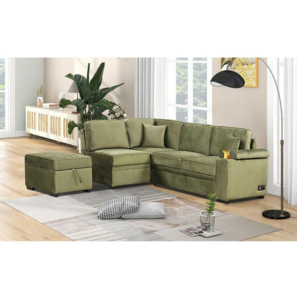 87.4" Sleeper Sofa Bed,2 in 1 Pull Out sofa bed L Shape Couch with Storage Ottoman for Living Room,Bedroom Couch and Small Apartment, Green