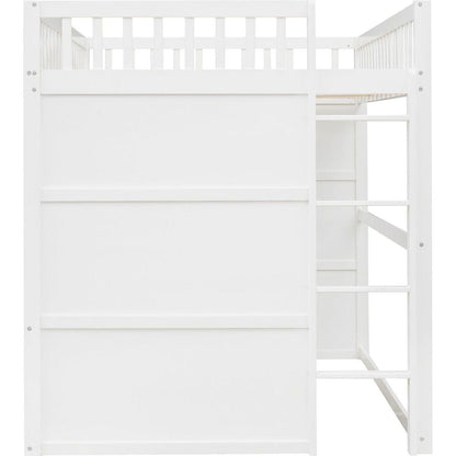 Full Size House Loft Bed With Ladder-White