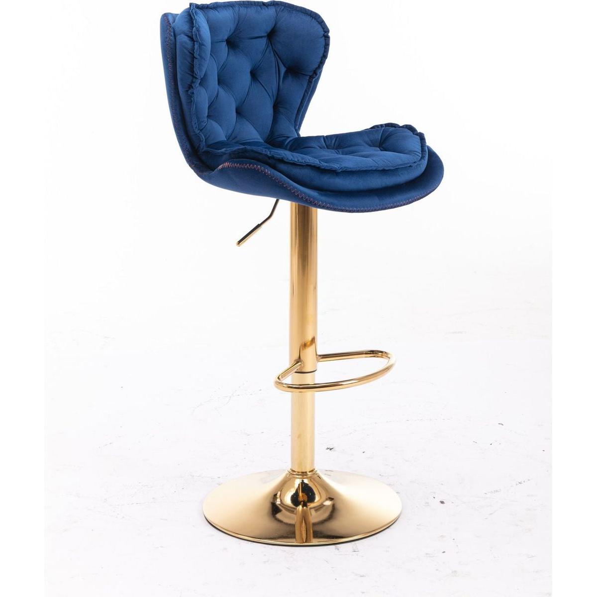 Set of 2 Bar Stools, with Chrome Footrest and Base Swivel Height Adjustable Mechanical Lifting Velvet + Golden Leg Simple Bar - Streamdale Furniture