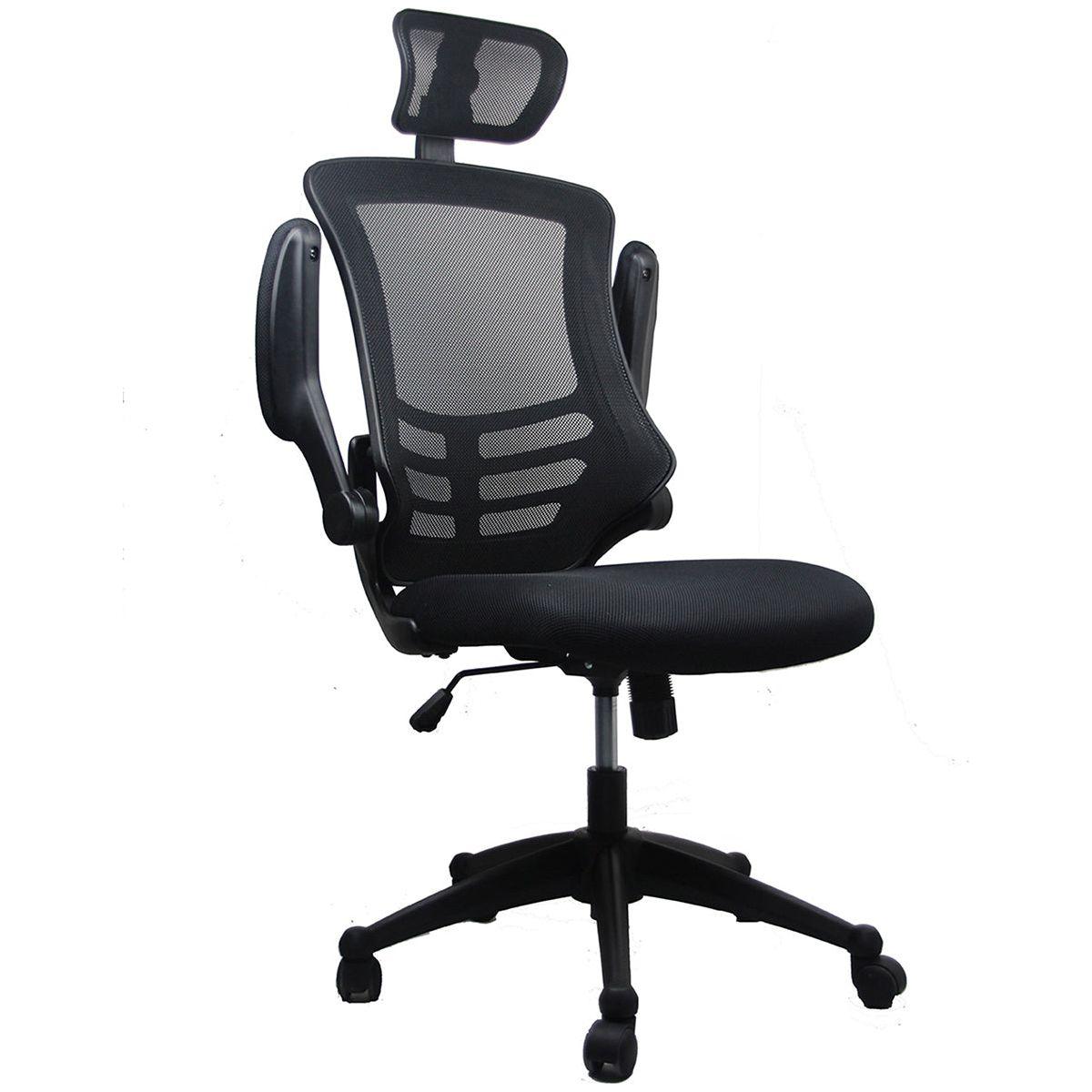 Modern High-Back Mesh Executive Office Chair with Headrest and Flip-Up Arms, Black