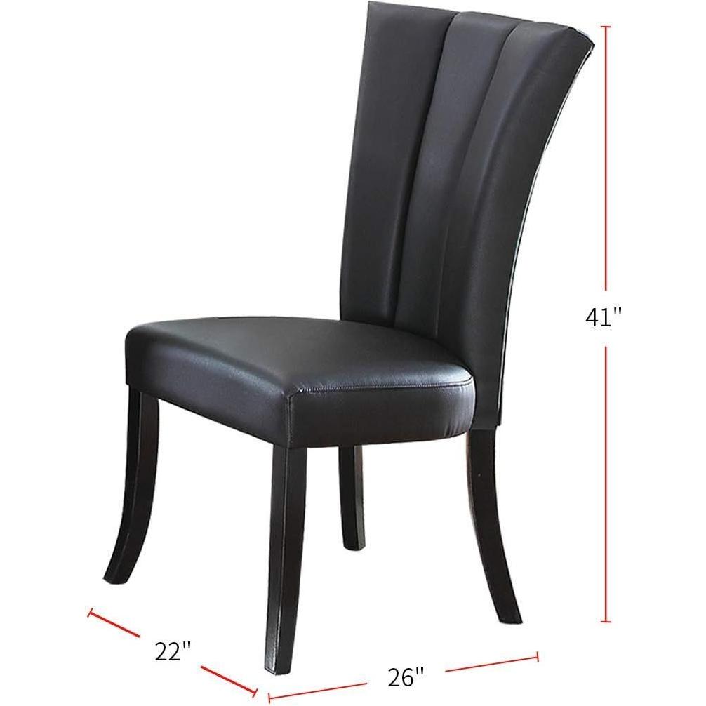 Black Faux Leather Upholstered Lines back Set of 2pc Chairs Dining Room Wide Flair back Chair