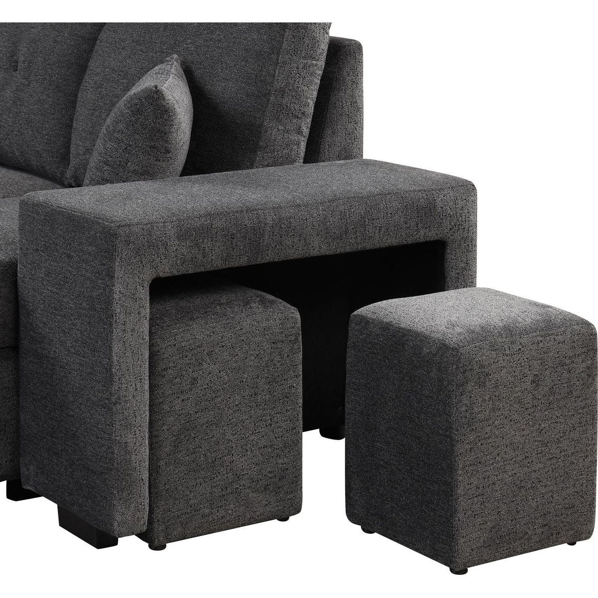 Reversible Sleeper Sectional Sofa Bed with Side Shelf and 2 Stools, Pull-Out L-Shaped Sofa Bed, Corner Sofa-Bed with Storage Chaise Left/Right Hande for Living Room, Blue Black