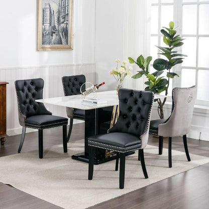 Nikki Collection Modern, High-end Tufted Solid Wood Contemporary PU and Velvet Upholstered Dining Chair with Wood Legs Nailhead Trim 2-Pcs Set Black+Gray