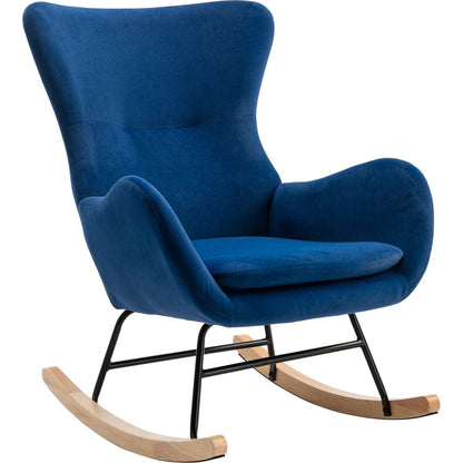 Velvet Fabric Padded Seat Rocking Chair With High Backrest And Armrests