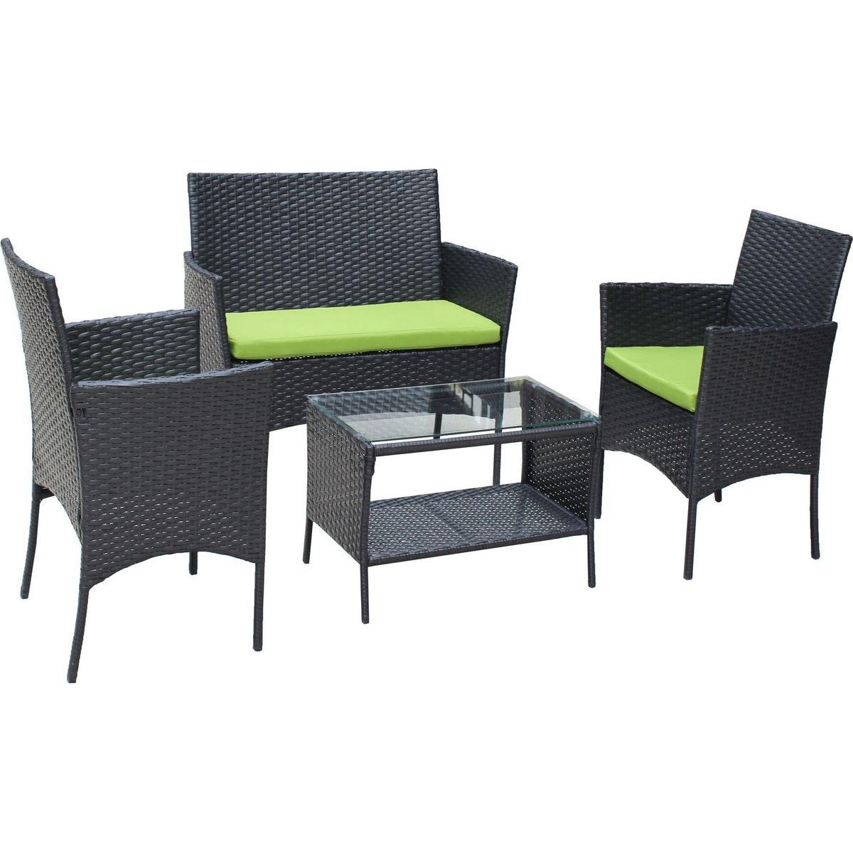 4 PC Rattan Patio Furniture Set Outdoor Patio Cushioned Seat Wicker Sofa (green Cushion)