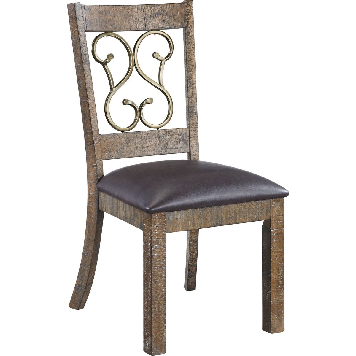 Raphaela Side Chair (Set-2) in Black PU & Weathered Cherry Finish