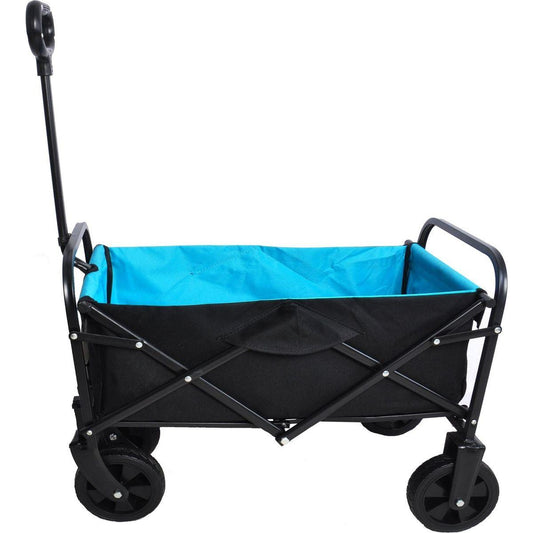 Folding Wagon Garden Shopping Beach Cart (black+blue)