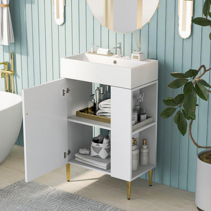 21.6" white Bathroom vanity, Combo Cabinet, Bathroom Storage Cabinet, Single Ceramic Vessel Sink, Right side storage