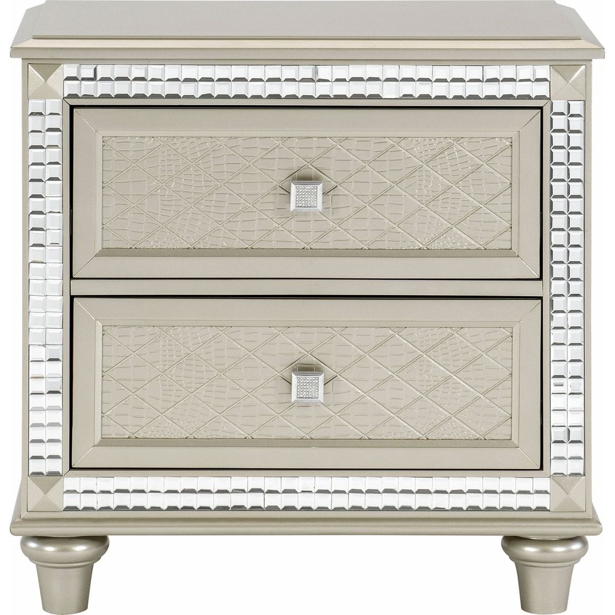 Glamorous Style Bedroom Furniture 1pc Nightstand of 2x Drawers Champagne Finish Acrylic Crystals Trim Modern Home Furniture