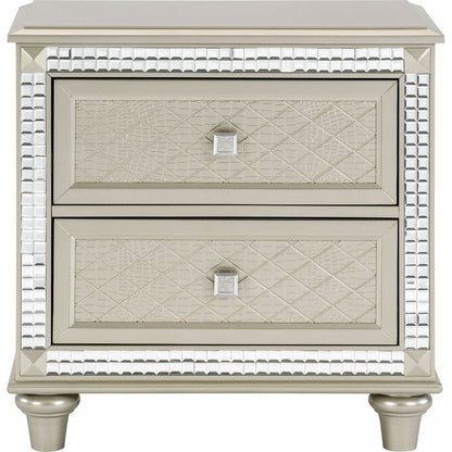 Glamorous Style Bedroom Furniture 1pc Nightstand of 2x Drawers Champagne Finish Acrylic Crystals Trim Modern Home Furniture