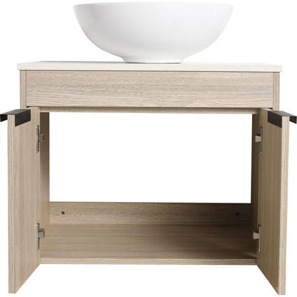 24" Modern Design Float Bathroom Vanity With Ceramic Basin Set, Wall Mounted White Oak Vanity With Soft Close Door, KD-PackingD-Packing Pieces
