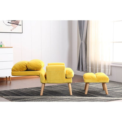 Soft Comfortable 1pc Accent Click Clack Chair with Ottoman Yellow Fabric Upholstered Oak Finish Legs Living Room Furniture