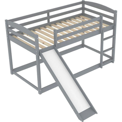 Twin over Twin Bunk Bed with Convertible Slide and Ladder, Gray