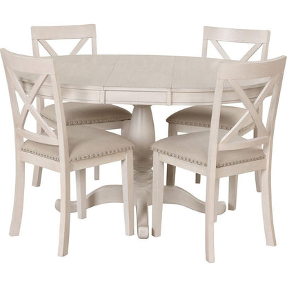 Modern Dining Table Set for 4, Round Table and 4 Kitchen Room Chairs, 5 Piece Kitchen Table Set for Dining Room, Dinette, Breakfast Nook, Antique White