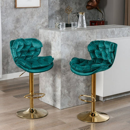 Swivel Bar Stools Set of 2, Velvet Counter Height Adjustable Barstools, Dining Bar Chairs Upholstered Modern Bar Stool for Kitchen Island, Cafe, Bar Counter, Dining RoomGreen)