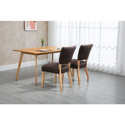 Upholstered Diamond Stitching Leathaire Dining Chair with Solid Wood Legs BROWN