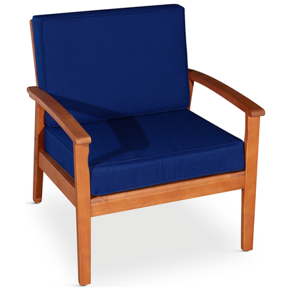 Deep Seat Eucalyptus Chair, Natural Oil Finish, Navy Cushions