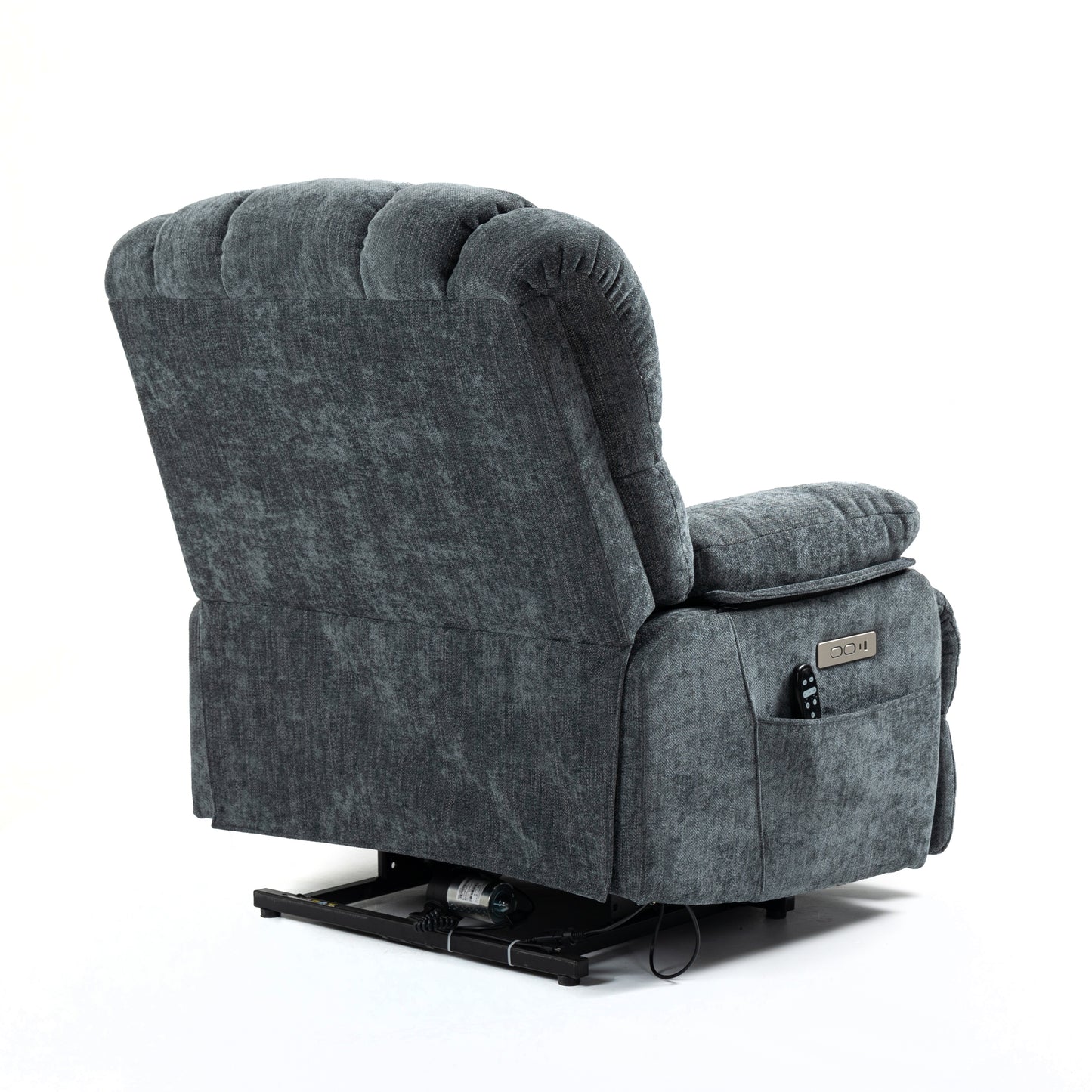 23" Seat Width and High Back Medium Size Blue Chenille Power Lift Recliner Chair with 8-Point Vibration Massage and Lumbar Heating