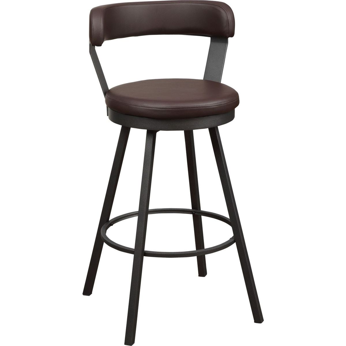 Pub Chairs 2pc Set Brown PU Upholstered Metal Base 29-inch Counter Height Chairs Seat 360-degree Swivel Dining Furniture