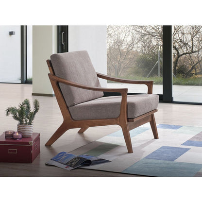 Lide Accent Chair, Light Brown Fabric & Brown Finish