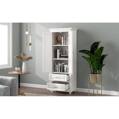 Tall Storage Cabinet with Two Drawers for Bathroom/Office, White