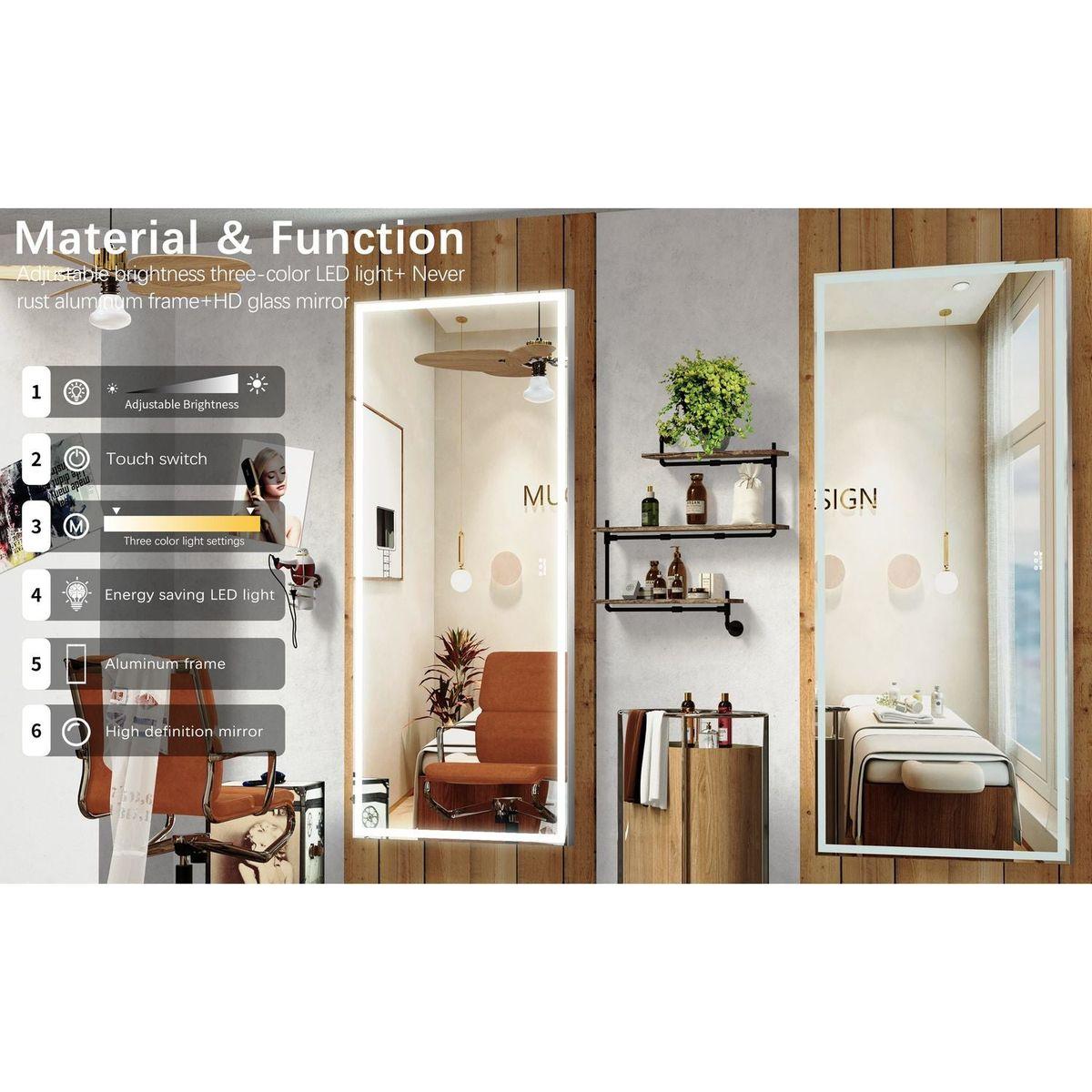 72X32 inch Oversized LED Bathroom Mirror Wall Mounted Mirror with 3 Color Modes Aluminum Frame Wall Mirror Large Full Length Mirror with Lights Lighted Full Body Mirror for Bedroom Living Room, Silver