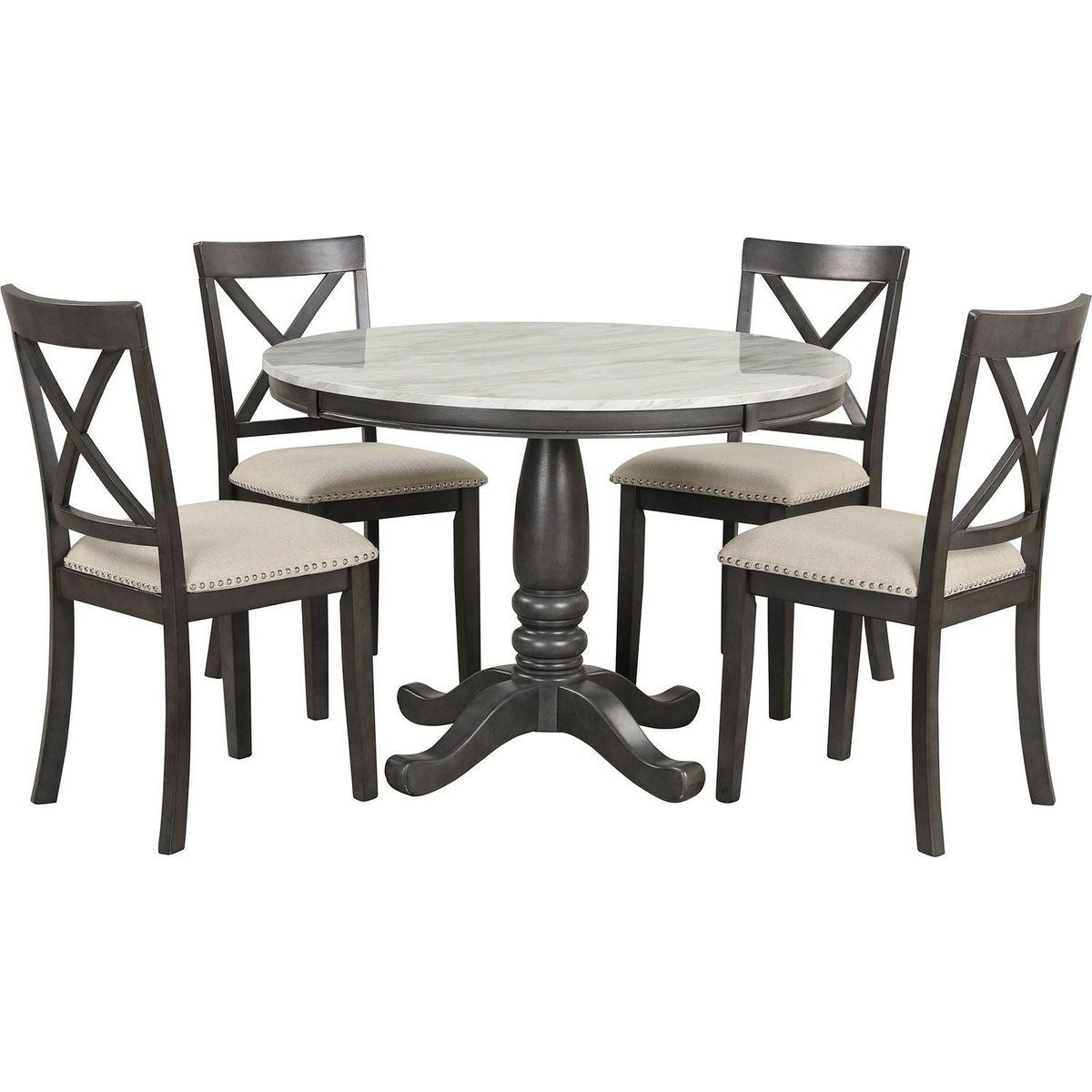 5 Pieces Dining Table and Chairs Set for 4 Persons, Kitchen Room Solid Wood Table with 4 Chairs