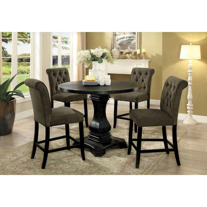 Dining Room Furniture Rustic Style Set of 2 Counter Height Chairs Grey Chenille Fabric Upholstered Tufted Kitchen Breakfast