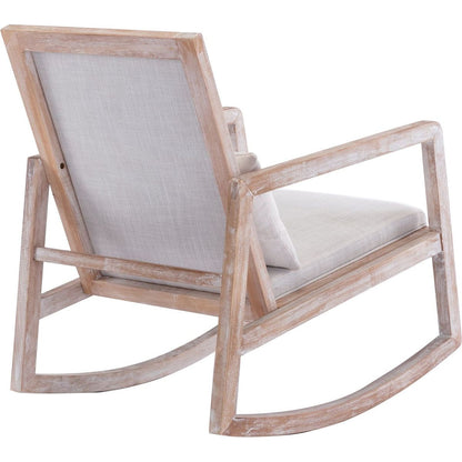 Solid wood linen fabric antique white wash painting rocking chair with removable lumbar pillow