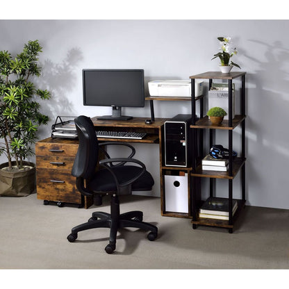 Lyphre Computer Desk, Weathered Oak & Black Finish